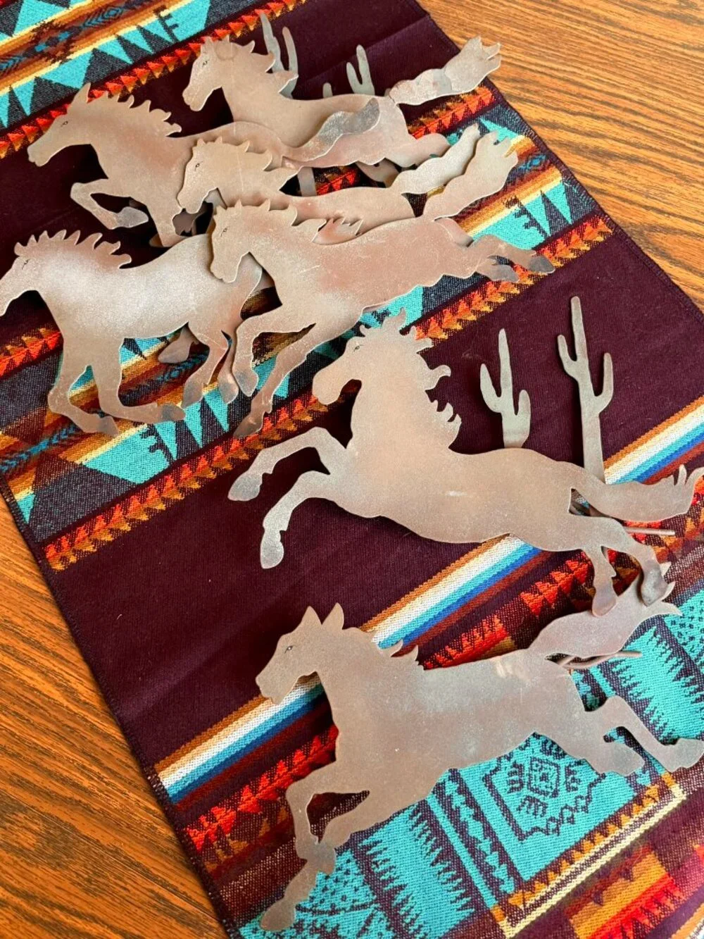 Two Piece Vintage Western Metal Galloping Horses Wall Hanging